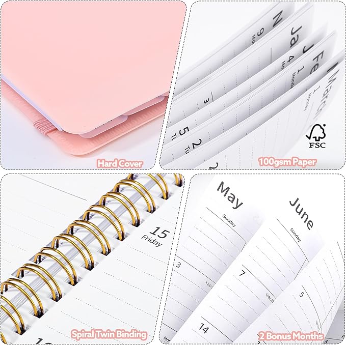 2026-2027 Planner, Weekly and Monthly Planner, July 2026-June 2027, Calendar Planner A4 (8.5" x 11") with Tabs, Inner Pocket for Home School Office Supplies, Pink