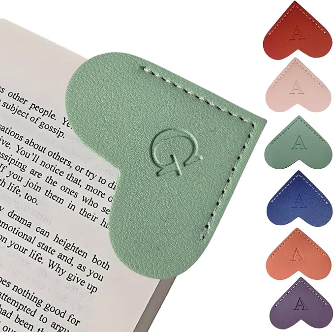 Personalized Leather Heart Bookmarks with Initials, 26 Letters Custom Corner Book Mark for Reading Women,Teacher, Student, Book Lovers Book Marker, Meaningful Gifts (Dark Blue+Light Green,G)