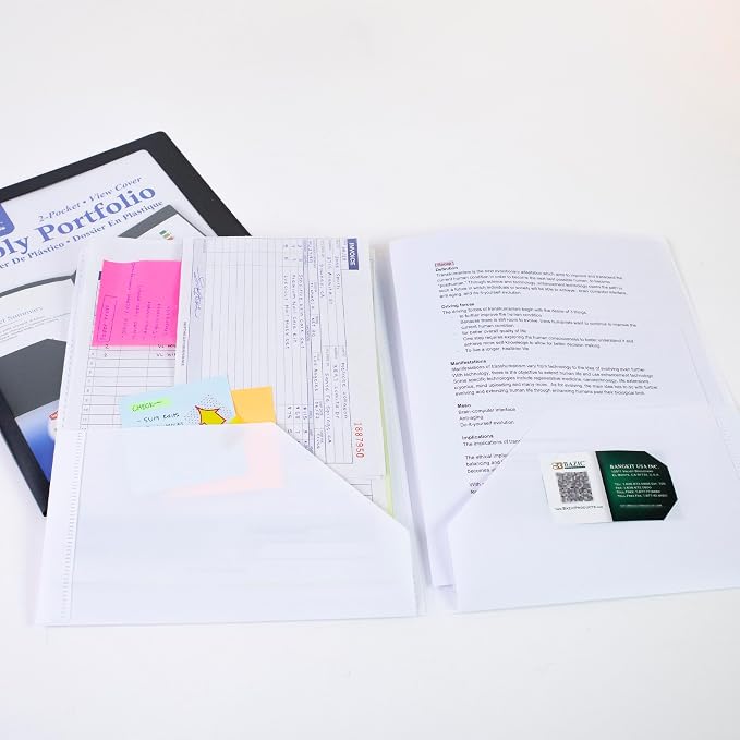 BAZIC Products 2-Pocket Poly Portfolio with View Cover, for Filing Office Home, Case of 48
