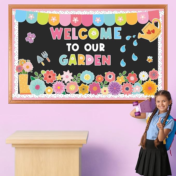 Spring Theme Bulletin Board Flower Welcome to Our Garden Positive Bulletin Board Set Wildflower Classroom Decorations Colorful Floral Cutouts for Nursery Chalkboard Window Wall Door Home Office Decor