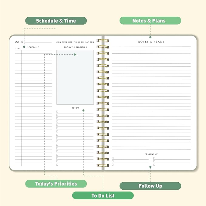 Sweetzer & Orange Daily Planner Notebook – Undated Two-Page Daily Layout with Hourly Schedule, To-Do List, Priorities, and Notes – 6.5" x 9.5" Spiral Bound Productivity Organizer – 160 Pages