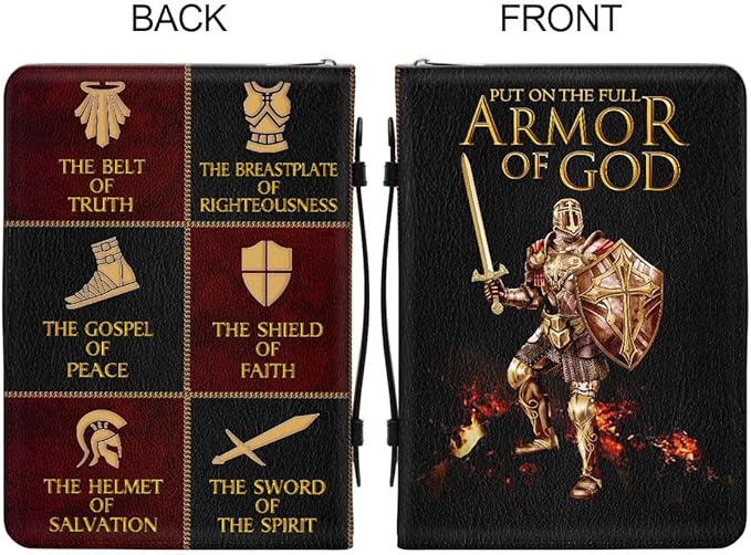 Jesuspirit - Leather Bible Cover for Men - Personalized Bible Case for Men, Bible Study Supplies, Christian Gifts for Men & Women (A - Armor of God Bible Cover, Large)