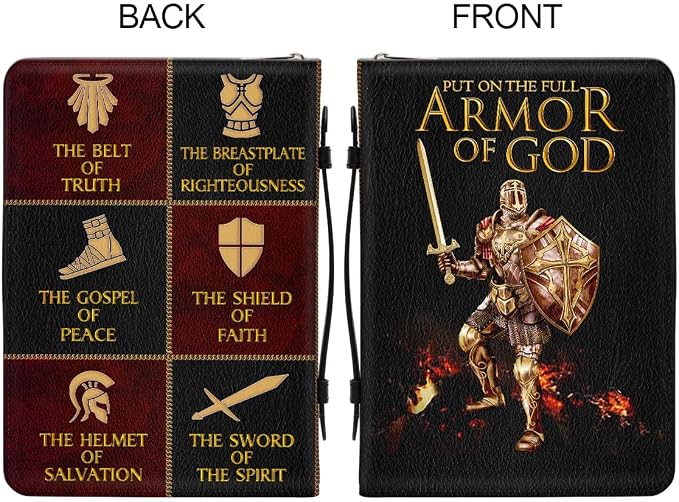 Jesuspirit - Leather Bible Cover for Men - Personalized Bible Case for Men, Bible Study Supplies, Christian Gifts for Men & Women (A - Armor of God Bible Cover, Large)