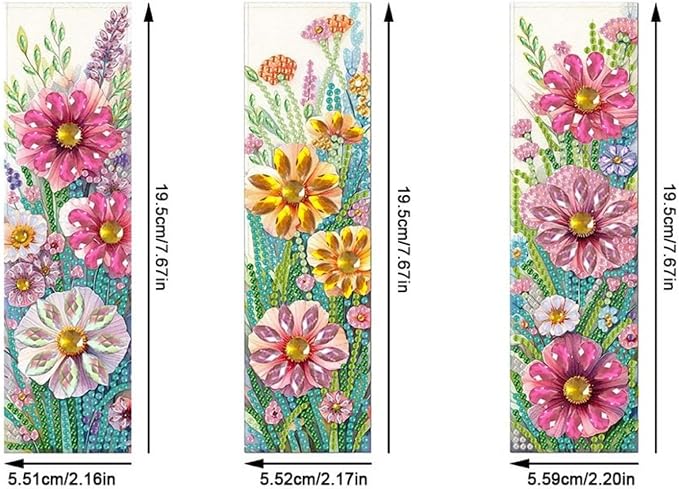 ARTopet 3Pcs DIY Diamond Art Painting Bookmarks with Colorful Butterfly Pendant PET Bookmark Ornament Double Sided Pattern Single Sided Diamond Book Marker Clip Gifts Tags-Flowers03