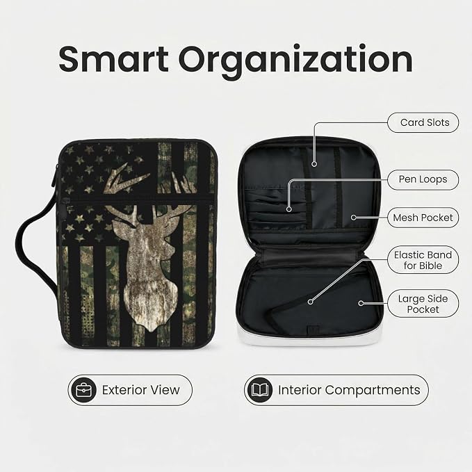 Camo Camouflage Hunting Deer Bible Cover Case Carrying Book Protector Case Bible Study Supplies Accessories Holder Case Christian Gift for Women Men