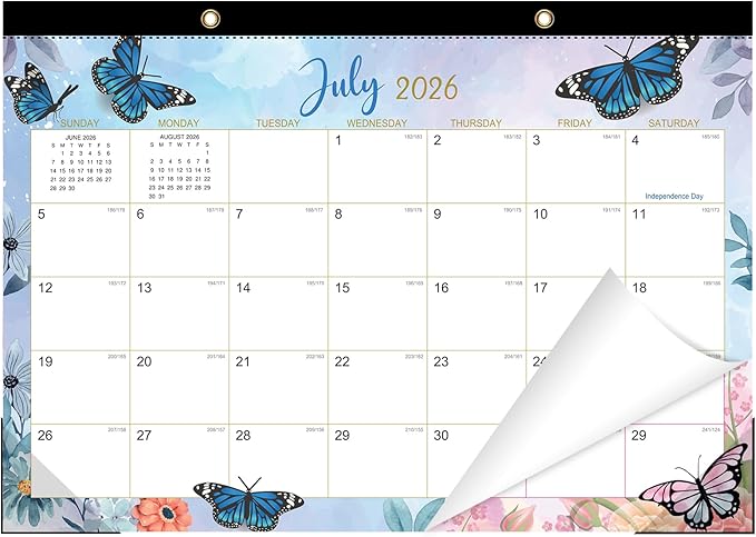 ZTX Desk Calendar 2026-2027,18 Month Academic Desk Calendars,17"x12" Jul.2026-Dec.2027 Calendar with Clear Plastic Cover for Teacher School Year Home Butterfly