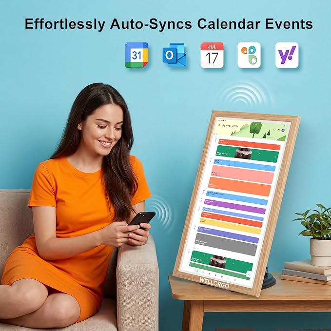 Smart Digital Calendar, 21.5” Electronic Planner with FHD Touch Screen & Remote Control, Electric Family Organizer with Chore Chart Google Play Customizable App, Picture Frame Desk Tablet