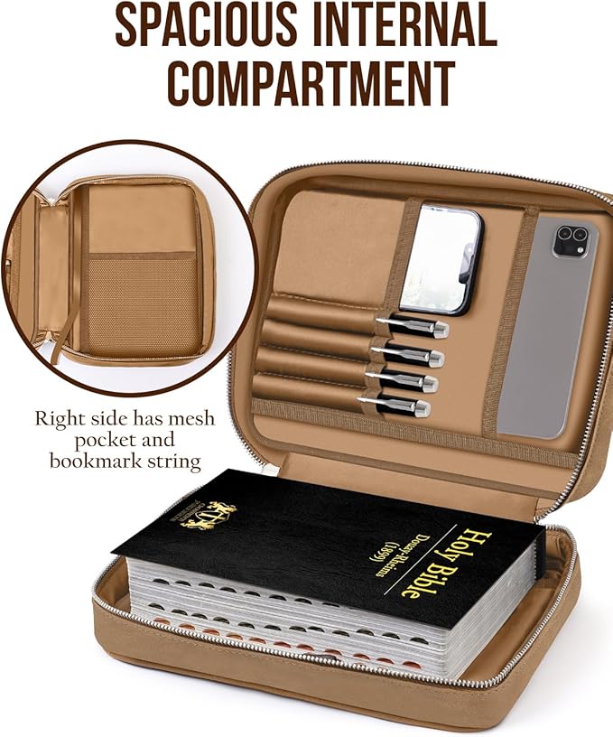 Bible Cover - Bible Case for Men with Durable Handle, Carrying Book Case Church Bag, Protective with Zippered Pocket, Ideal for Church and Prayer Meetings, Christian Gift for Men