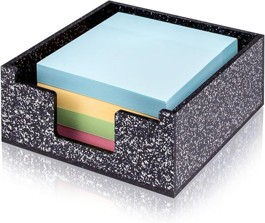 Black Sparkling Sticky Note Holder, Glitter Acrylic Organizer, 3.94 x 3.94 in Multi-Use Tray for Office, School & Home Desk
