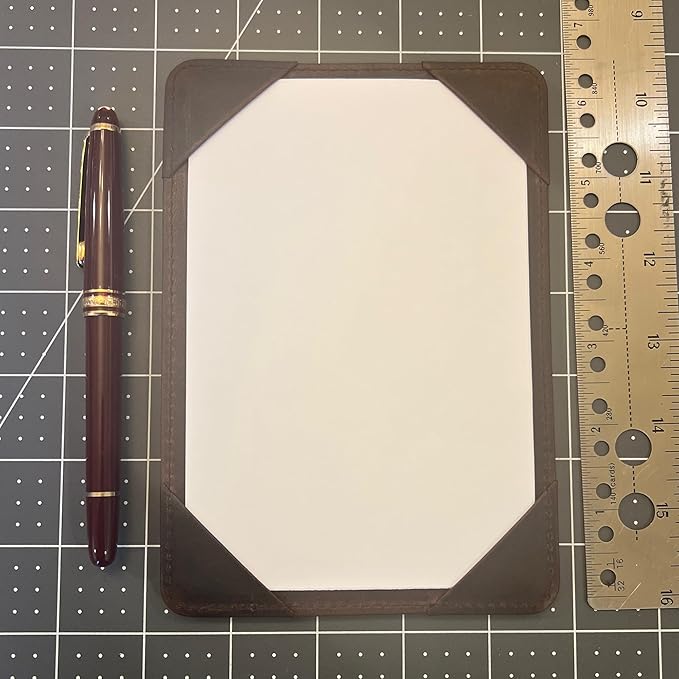 XXL Leather Jotter, 5x8 Inch Card Holder, Full Grain Leather Padfolio and Notepad, Handcrafted Brown Full Aniline Calfskin