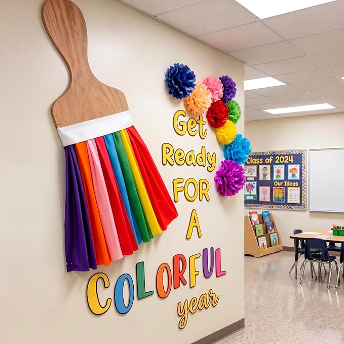Tinlade 36 Pcs Art Painting Classroom Decoration Set Get Ready for A Colorful Year Bulletin Board Decoration Art Paint Rainbow Cutouts for Back to School First Day of School Chalkboard Wall Decor