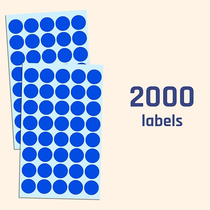 2000 Pack, 3/4" Round Dot Stickers Circle Labels - Blue
