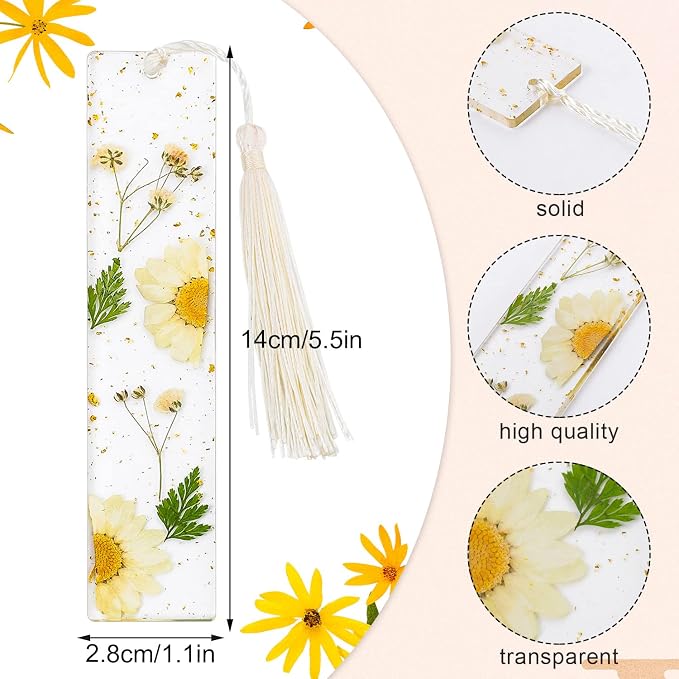 Book Lover Gifts, 2 Pcs Thumb Book Page Holder Dried Flower Resin Book Page Holder and 1 Pcs Bookmark with Tassel, Gifts for Book Lovers, Women, Kids