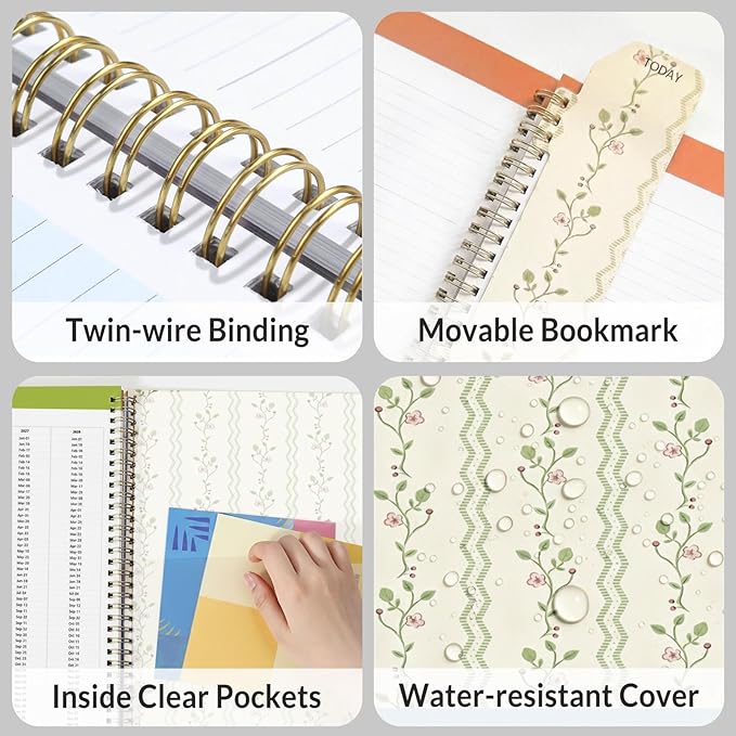 SUNEE Teacher Planner 2026-2027 Academic Year, Lite Lesson Planner Book with 7 Periods Jul 2026 - Jun 2027, 8.5"x11" Daily Weekly and Monthly Organizers, Plan Book with Pocket, Tabs, Floral Stripes
