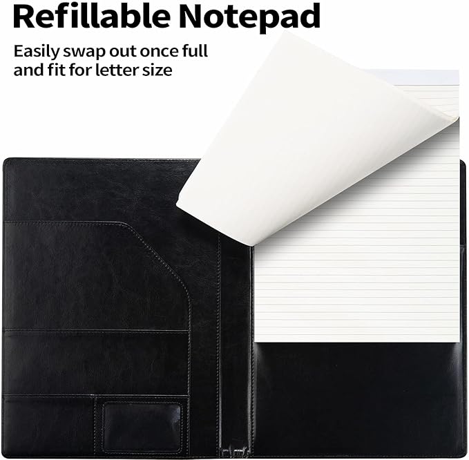 Sooez Padfolio Clipboard, Portfolio Organizer with Notepad, Premium PU Leather Clipboard Folder for Legal Pad, Versatile Clipfolio with Storage, Letter Size Document Holder for School Office, Brown