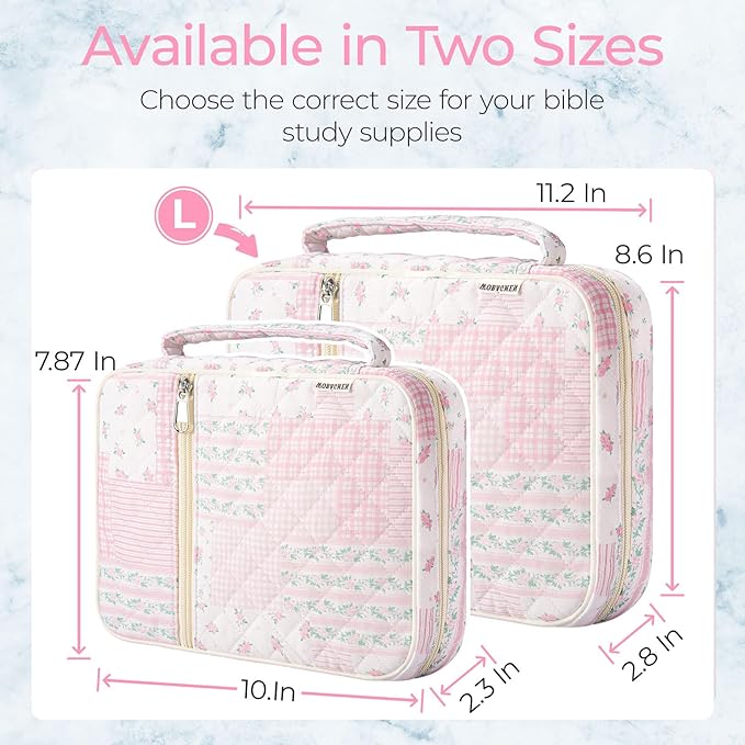 WOBAGMEN Bible Cover Case for Women,Large Bible Tote Bags Organizer Quilted Carrying Case for Girls,Bible Study Supplies Accessories Christian Gifts for Women (Pink Floral pin, L)
