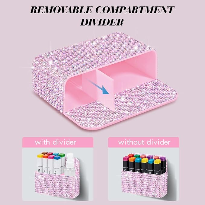 Bling Magnetic Marker Holder for Whiteboard Pen Holder for Women Girls Sparkly Gift Desk Organizer with Glitter Rhinestones for Christmas School Office Supplies (Pink)