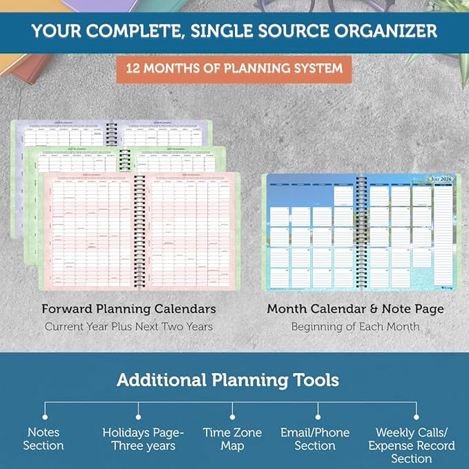 Planner Pad Spiral Bound 3-Tier Funnel Down 12 Month Medium Size Organizer, July 2026 – June 2027 / Academic Year, Seasonal Color Ink, 6 3/4" x 8 1/2"