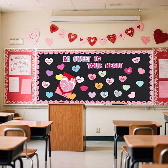 Pajean Valentine's Day Heart Bulletin Board Set Romantic Love Classroom Decorations Sweet Day Theme Paper Cutouts for Wall Window Decor School Office Supplies(Conversation Hearts)
