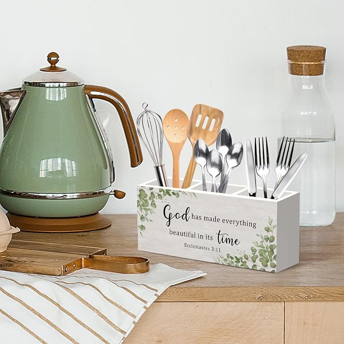 Bible Pen Pencil Holder for Desk, Sage Christian Office Desk Accessories Decor, Sage Green Christian Motivational Pen Holders Organizer for Farmhouse Home Classroom Bathroom