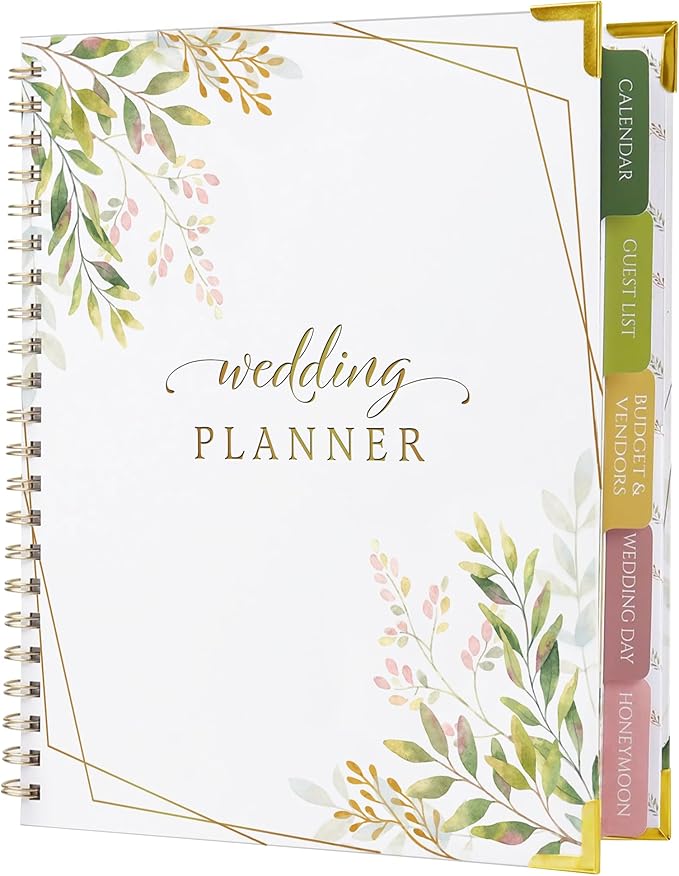 Wedding Planner Book And Organizer for Bride - Floral Design, Wedding Planning Journal with Countdown Calendar, Checklists, Budget & Timeline, Portable Planner Notebook