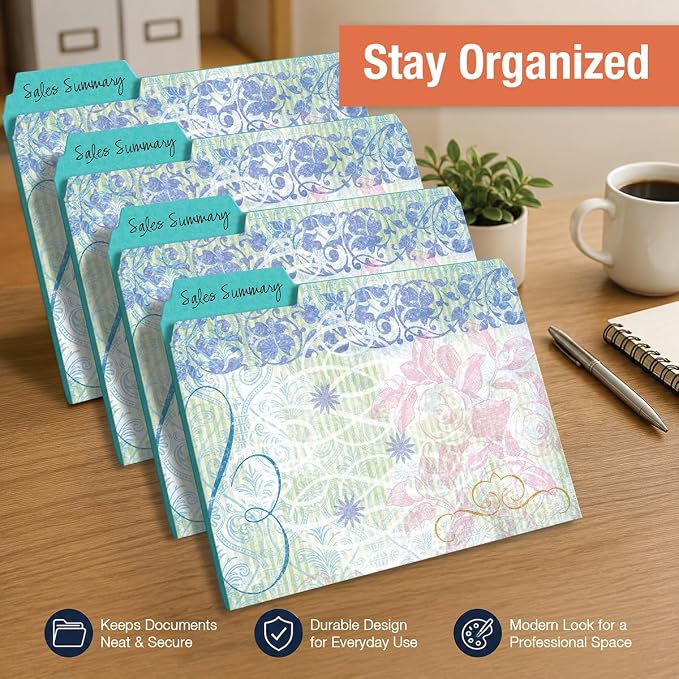 Current Floral Fun File Folders Value Pack - Bulk Set of 24, 6 Pretty Decorative Designs, 1/3 Cut Tabs, Heavy-Duty Paper Stock, Office Supplies for Home & Work, 9-½” x 11-¾” Letter Size