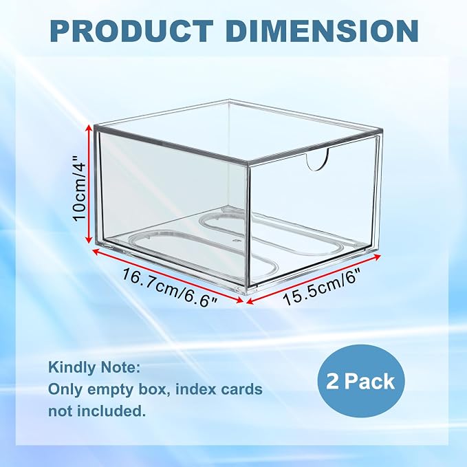 BTSKY Clear 3 x 5 Inch Index Card Storage Drawer Plastic Index Card Box for Office Desk Notecard Box Recipe Flashcards Holder, Recipe Notecard Storage Box Photo Holder Organizer, 2 Pack