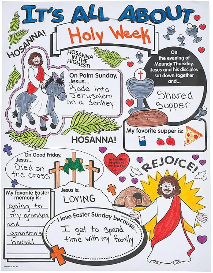 Fun Express Color Your Own All About Holy Week Posters - 30 Pack - DIY Religious Crafts for Kids and Sunday School Activities