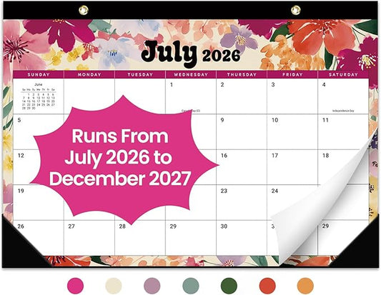 Desk Calendar 2026-2027, 18-Month Calendar Runs from July 2026 to December 2027, Large 17" x 12" Monthly Desktop & Wall Calendar for Home & Office - Vivid Bloom