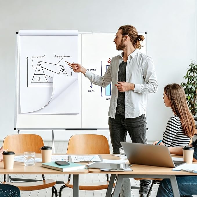 VIZ-PRO Magnetic Whiteboard Easel, 48 x 36 Inches, Portable Foldable Dry Erase Board Height Adjustable for School Office Home