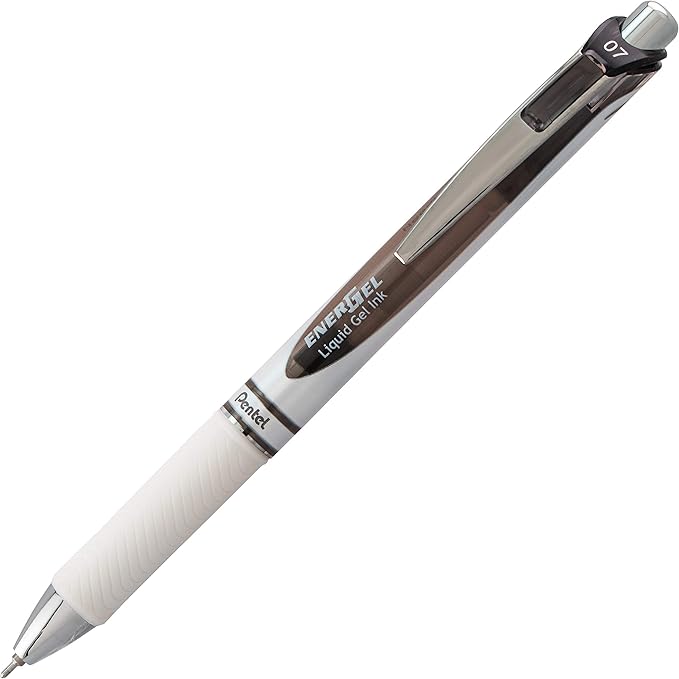 Pentel EnerGel Pearl RTX Retractable Liquid Gel Pen, (0.7mm), Medium Line, Needle Tip, Black Ink, 12 pack (BLN77PW-A)