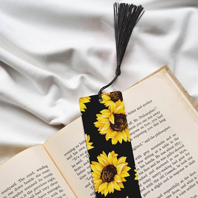 Sunflower 5pcs Wood Bookmarks with Tassel for Planner Reading Book Lovers Accessory Readers Men Women 4.6 X 1.2 Inch