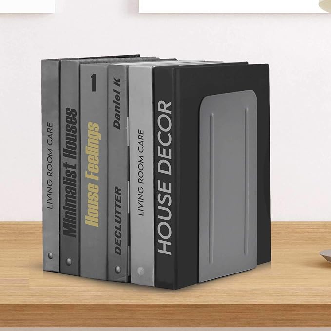 Acrimet Bookends for Shelves, Heavy Duty Steel Metal Book Ends, Non-Skid Book Stopper, Book Storage Holder for Home, Library, Jumbo Large Size 9" H x 4" W x 4 1/2" D, (Silver) (1 Pair / 2 Pieces)