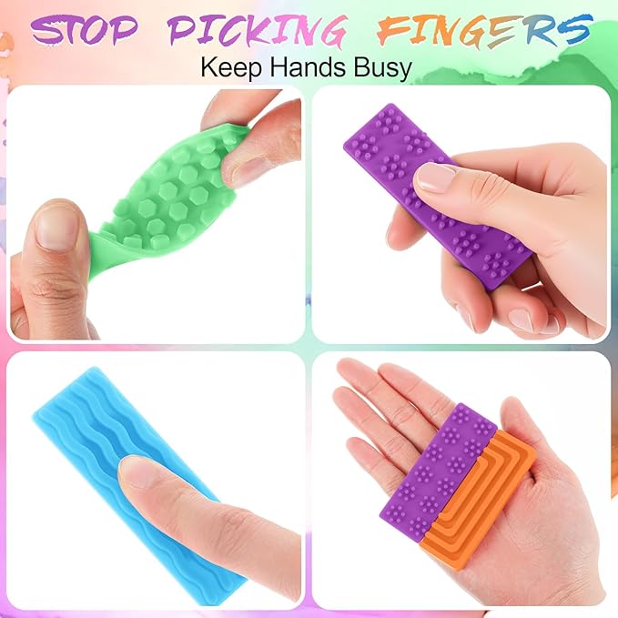 Ireer 6 Pcs Textured Sensory Stickers Silicone Calm Stickers Thick Sensory Strips Different Textures Mental Health Desk Fidget Decals for Anxiety Relief, Autism, ADHD Desk Gift