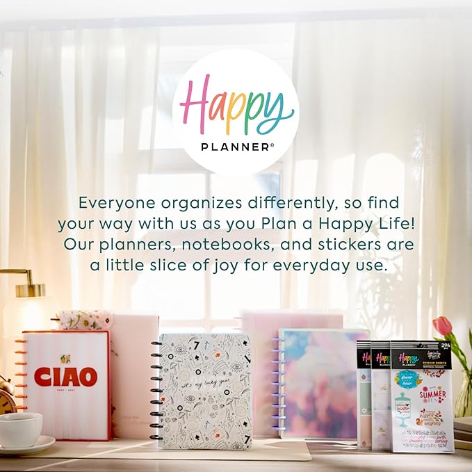 Happy Planner Disc Bound Planner July 2026–June 2027, Includes 3 Extra Months and 2 Sticker Sheets, Classic Size, 7" x 9.25", Horizontal Layout, Gradient Glow