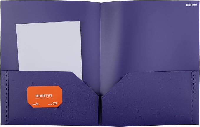 Mintra Poly Pocket Folders 3pk - Heavy Duty (Teal/White/Purple)