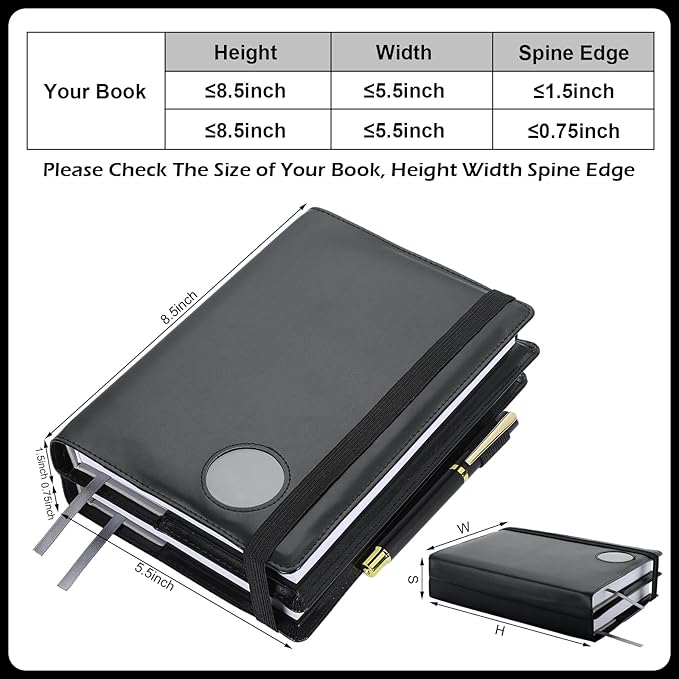 Motipuns 1 Pack Double AA Book Cover & 12 Steps & 12 Leather Double AA Book Cover Medallion Holder Paperback Protector Leather Gift for Women Men (Black)