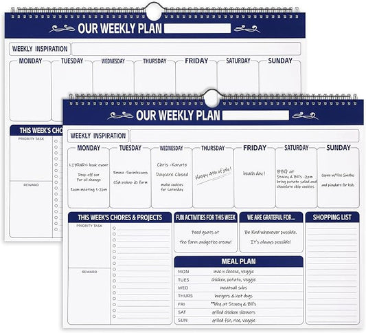 Fulmoon 2 Pcs 52 Sheets Weekly Planner 13 x 17'' Family Planner Spiral Weekly Calendar Habit Tracker Calendar Family Meal for Wall Planning Organizing Goals Tasks Chores(Classic)