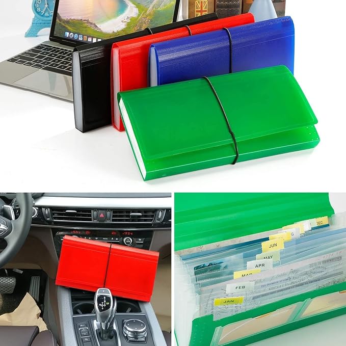 4 Pack XUCHUN 13 Pockets Receipt Organizer,Small Expanding File Foder for Receipts,Coupons