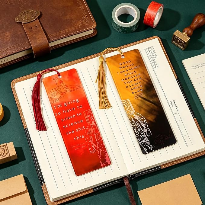 Project Hail Mary Bookmark & The Martian Bookmark Set, Double-Sided Acrylic Sci-Fi Bookmarks with Tassels, Astronaut Quote Page Markers, Andy Weir Inspired Gift(2 Pcs)
