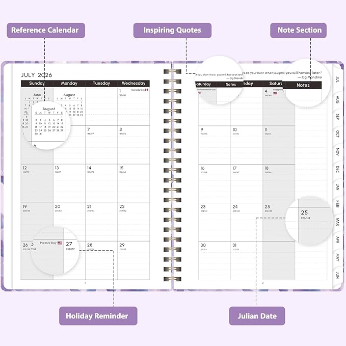 Academic Planner 2026-2027, Weekly and Monthly Agenda Planner, Daily Calendar Planning Notebook (July 2026 - June 2031), School Teacher Student Supplies, Purple Butterflies