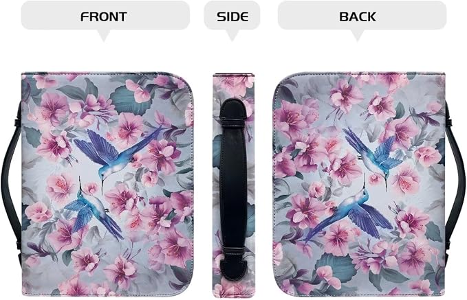 Hummingbird Flower Bible Covers Case for Women Waterproof PU Leather Bible Carrying Case for Man Bible Protector Zip Around Bible Organizer Bag