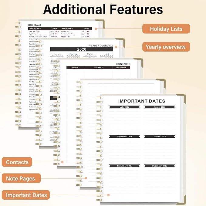Academic Planner 2026–2027, A4 Hardcover Weekly Monthly Planner, Large 8.5" x 11" School Year Planner July 2026 to July 2027, with Bookmark, Pocket Folder and Sticky Notes, Smiley Face