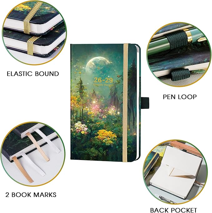 2026-2029 Pocket Planner - 3 Year Monthly Planner, July 2026 - June 2029, 6.3" x 3.7", Purse Calendar Planners 26-29, Pocket Calendar 2026-2029 with Pockets, Pen Holder, Elastic Closure, 61 Notes