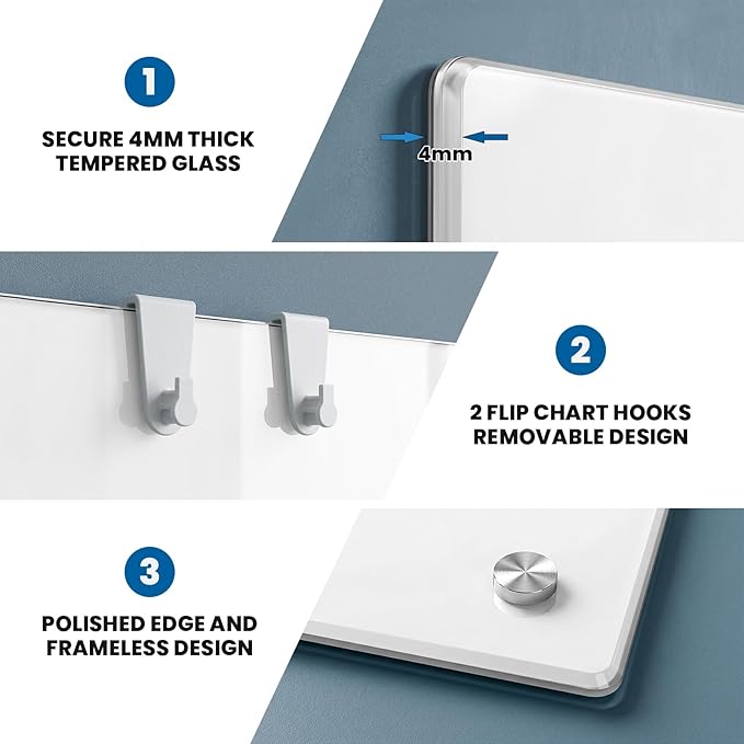 Large Glass Whiteboard, Enhanced Magnetism Glass Dry Erase Board for Wall, 72" x 48" Magnetic Pure White Tempered Glass Board, 6' x 4' Big White Board for Home, Office, School