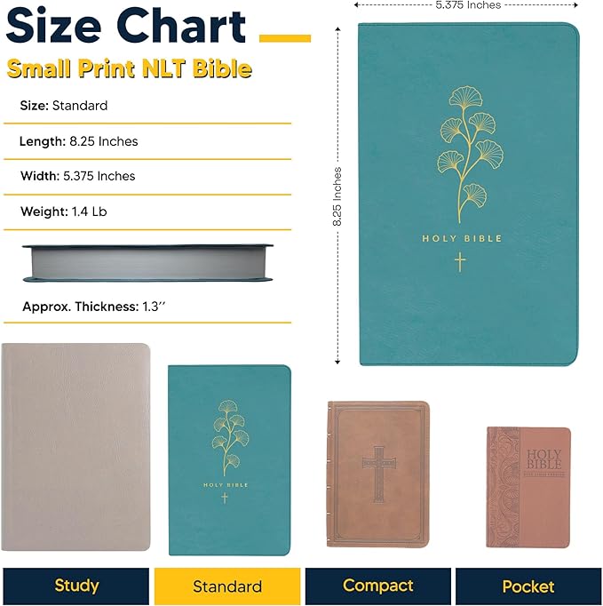 Personalized NLT Bible Faux Leather New Living Translation Bible Small Print Size with Gold Floral Design | Custom with Name, Date or Text | Gift for Religious Celebrations | Teal