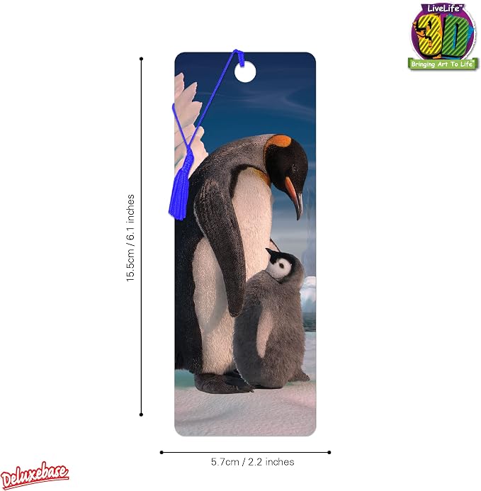 3D LiveLife Bookmark - Penguin Son from Deluxebase. Cute Lenticular Penguin Page Marker. Animal Themed Accessories for Book Lovers. Small Gifts for Men, Women, Writers and Teachers.