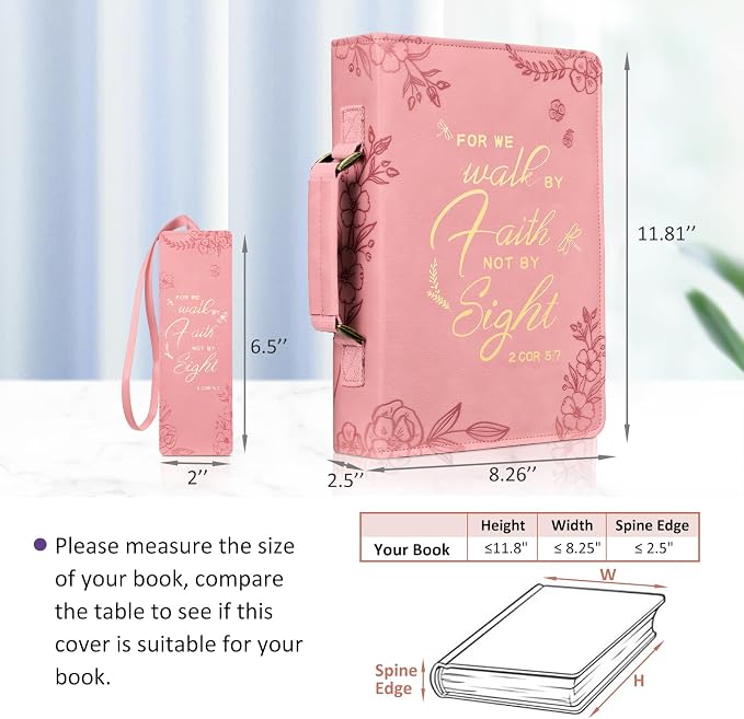 FINPAC Large Classic Bible Cover Vegan Leather Carrying Book Case Church Bag Bible Protective with Handle, Gift for Women, Mother, Friends, Pink
