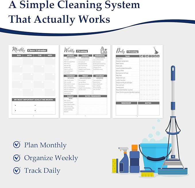 Cleaning Planner & Chore Checklist Organizer – Monthly Weekly Daily Cleaning Schedule Notebook, No-Bleed 100GSM Paper, Waterproof Transparent PVC Cover, Spiral Bound Home Cleaning Planner for Busy Families