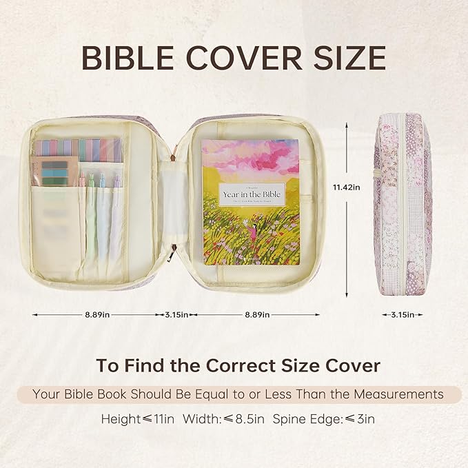 Bible Cover Case for Women Large Bible Cover Bag Quilted Bible Carrying Case for Girls Bible Study Supplies Accessories Christian Gifts for Women (Purple Floral, Large)